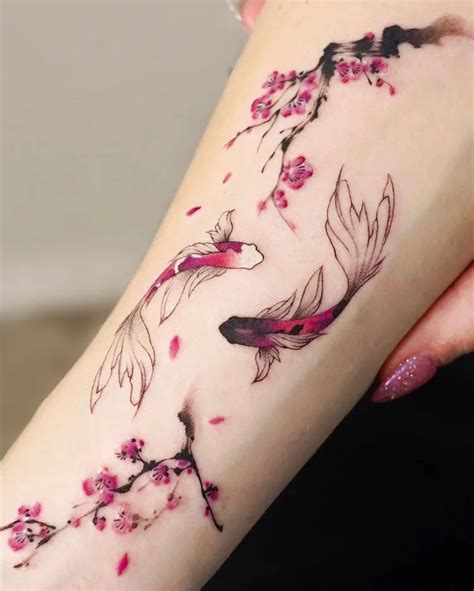 koi with cherry blossom tattoo|watercolor koi fish tattoo.